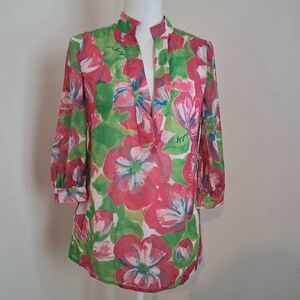 Lilly Pulitzer Elsa Blouse In Pink And Blue Floral Print Size 0